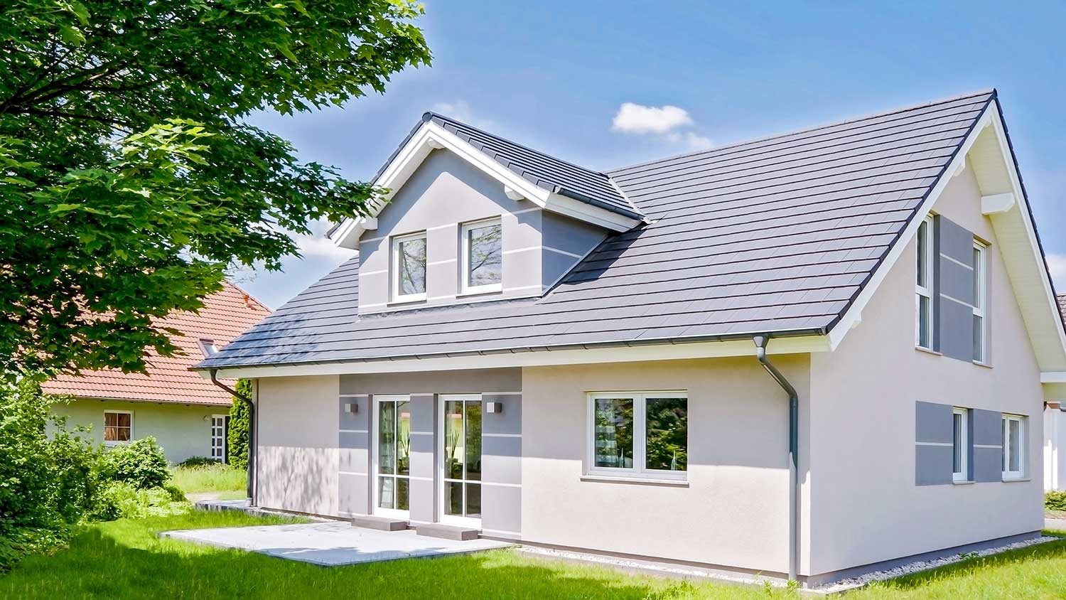 Suburban home with attic and metal roof