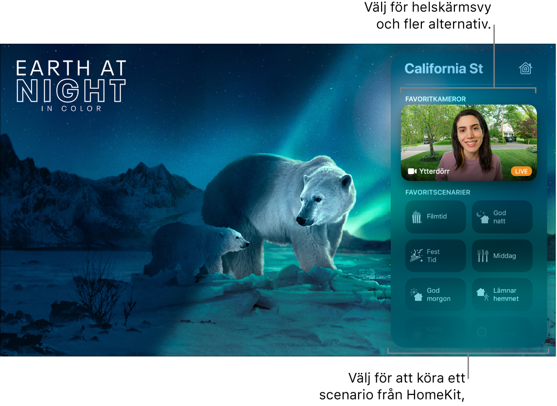 Apple TV-skärm med Kontrollcenter via HomeKit