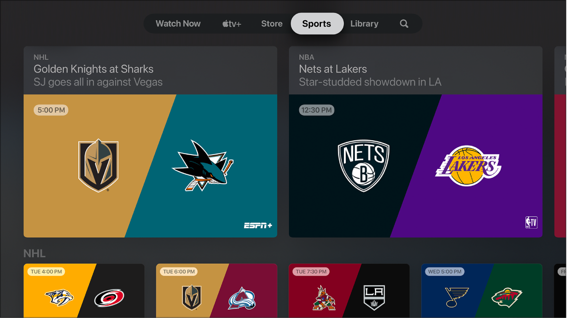 Screen showing Sports