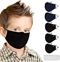 5pcs Kids Cotton Face Covering Set Washable and Reusable Cute Pattern Cloth Comfort Dust Cover for teen Unisex Boys Girls