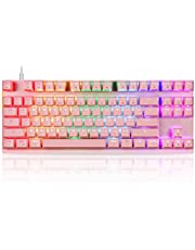 MOTOSPEED Professional Gaming Mechanical Keyboard RGB Rainbow Backlit 87 Keys Illuminated Computer USB Gaming Keyboard with Red Switches for Mac & PC Pink