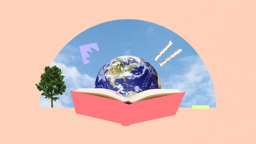 A globe emerging from an open book