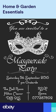 Personalised Masquerade Mask Fancy Dress Birthday Party Invites inc envelope B70