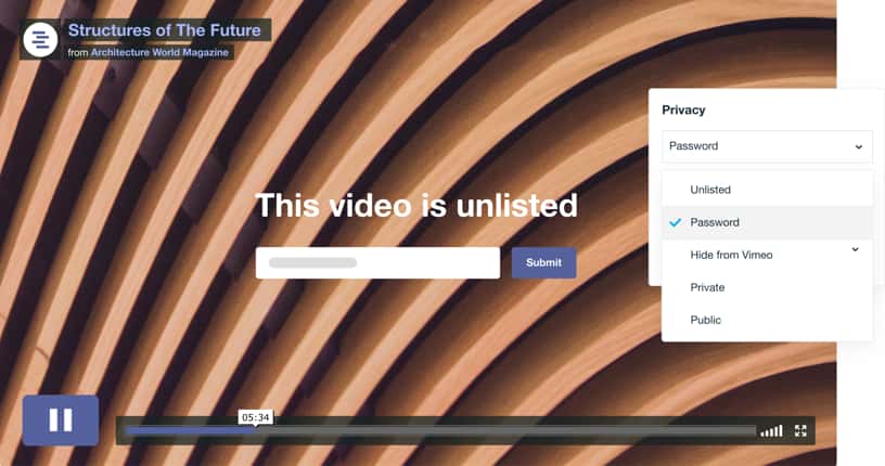 Password required unlisted Vimeo video