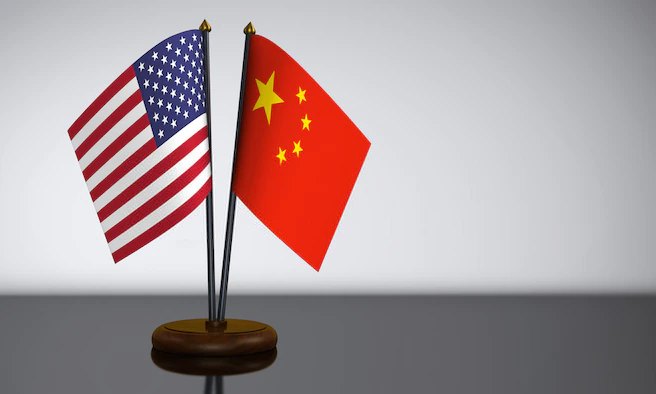 US and China conference flags