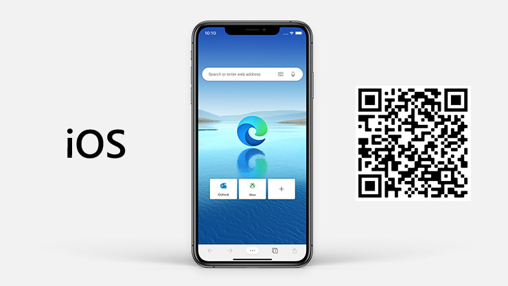An iPhone with a Microsoft Edge screen and a QR code