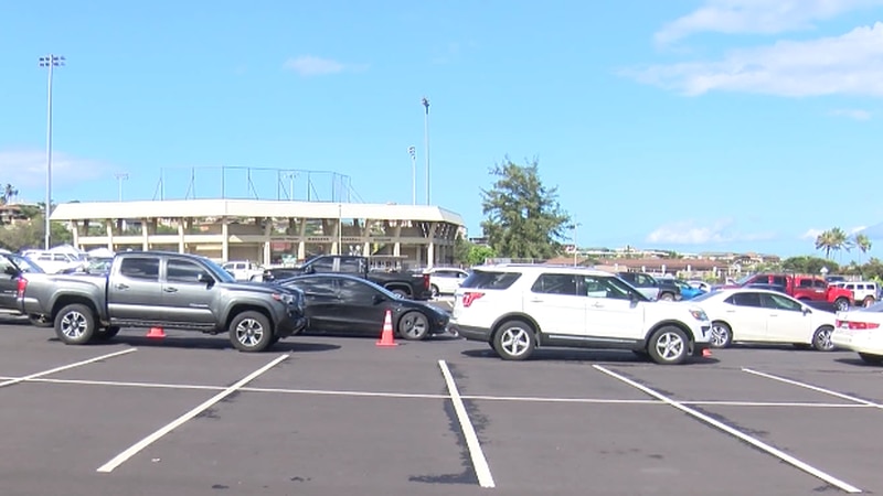 A line snaked around the War Memorial Stadium parking lot in Wailuku on Tuesday with countless...