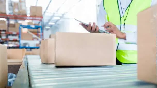 Boxes being inspected in a conveyor belt