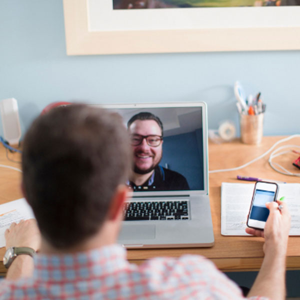 Virtual meeting on laptop
