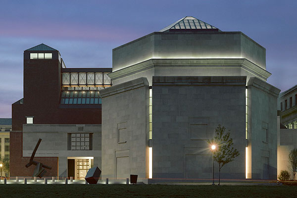 The exterior of the Museum at sunset