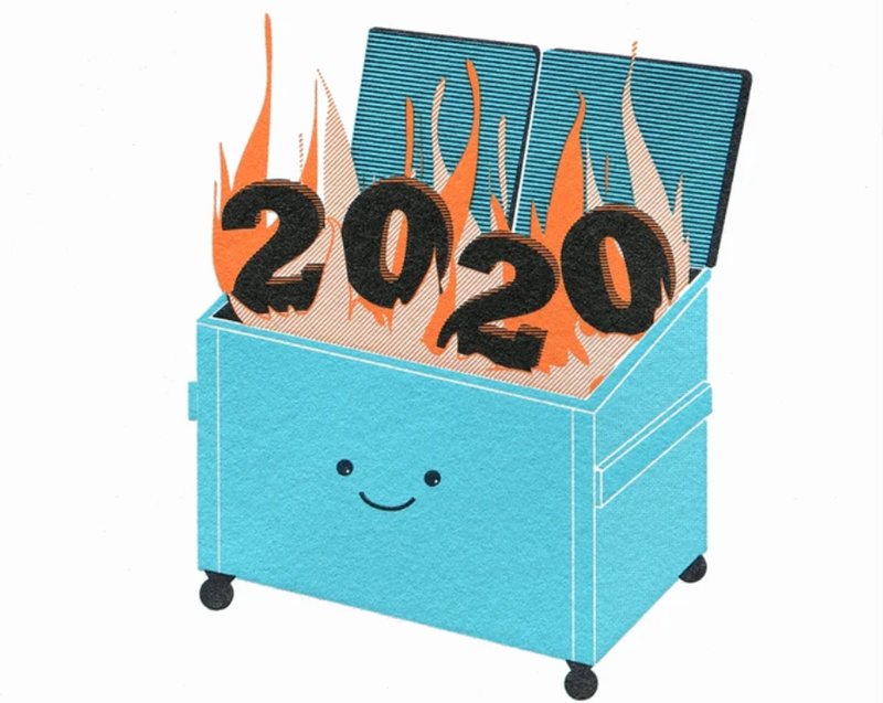 Dumpster fire 2020 greeting card from Greer Chicago