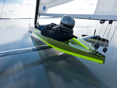 Racer in an ice sailboat