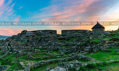 A view of the Gaelic ruins at Castro de Santa Tecla in Galicia at...