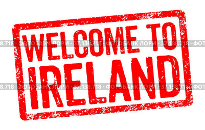 Red stamp on a white background - Welcome to Ireland