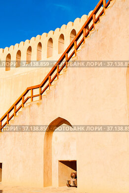 Fort battlesment sky and star brick in oman muscat the old defensive