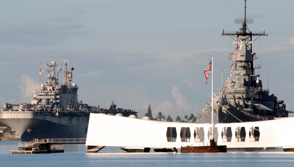 Current Pearl Harbor battleships pay tribute to those lost on December 7, 1941.