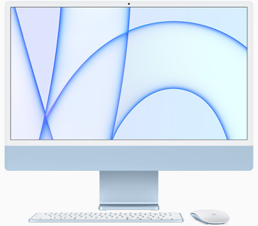 Vooraanzicht van iMac in blauw