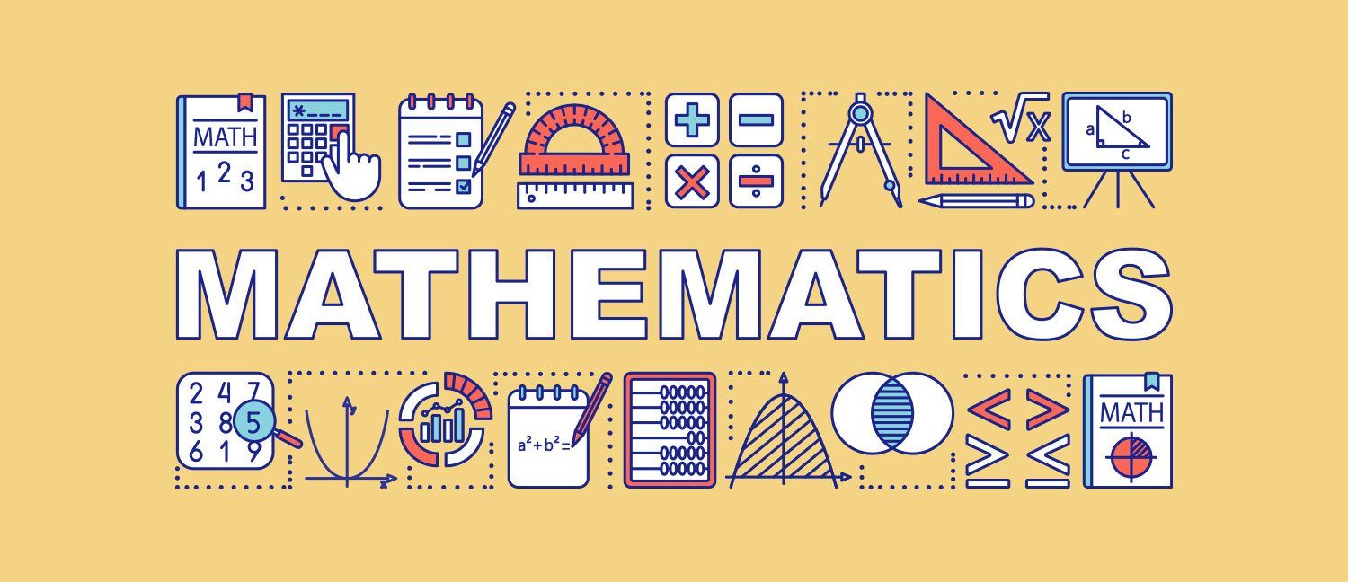 the word Mathematics surrounded by various tools and symbols