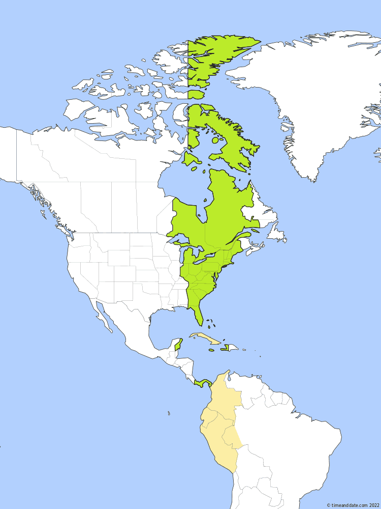 Time zone map of EST