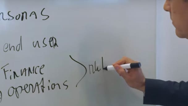 Mann schreibt auf einem Whiteboard