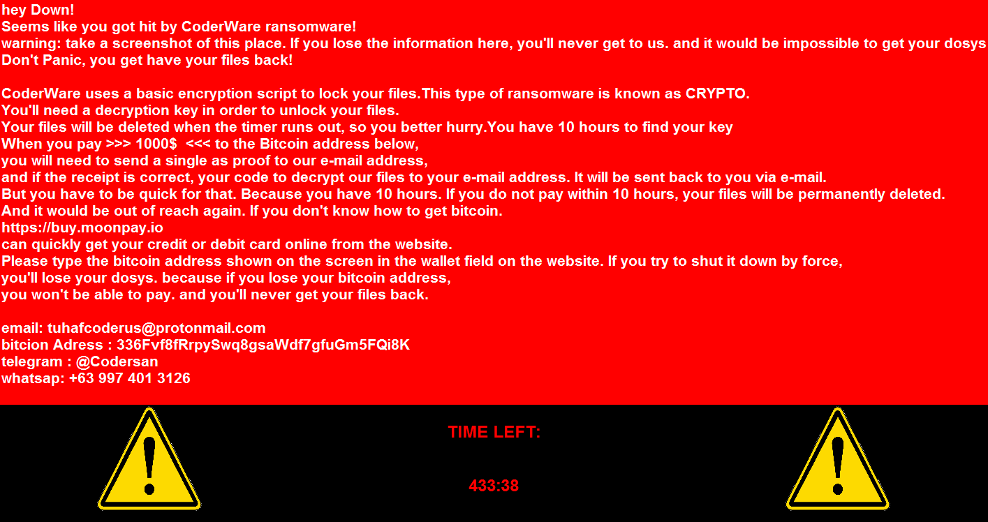 The ransom note for Windows users demands $1,000 in bitcoin for decryption