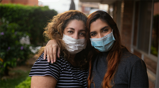 Family wearing masks