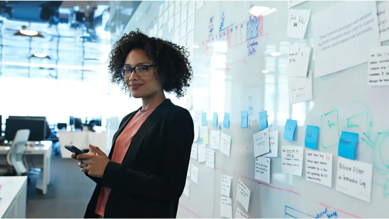 Businesswoman holding her mobile device