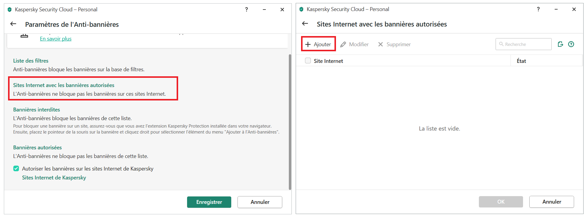 Comment ajouter une bannière à la liste des bannières autorisées dans Kaspersky Security Cloud