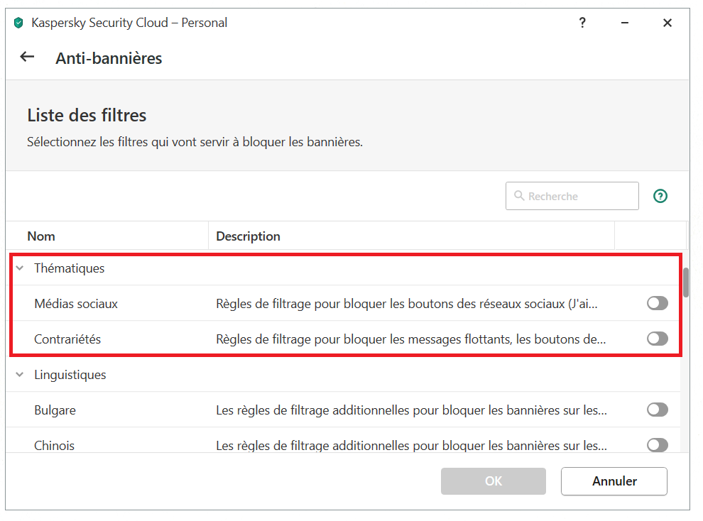 Comment configurer l'Anti-bannières dans Kaspersky Security Cloud