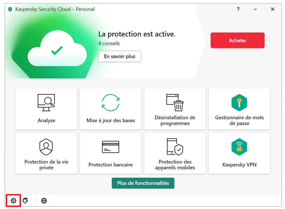 Comment activer l'Anti-bannières via le menu principal de Kaspersky Security Cloud