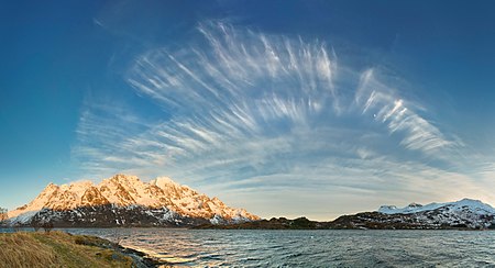 Cirrus front over Austnesfjorden, Austvågøya, Lofoten, Norway, 2015 April.jpg