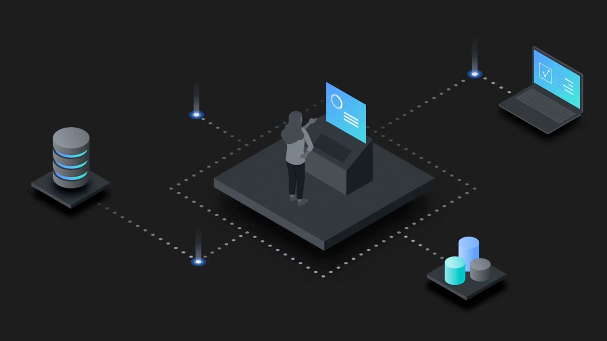 Illustration showing data being transferred across multiple environments