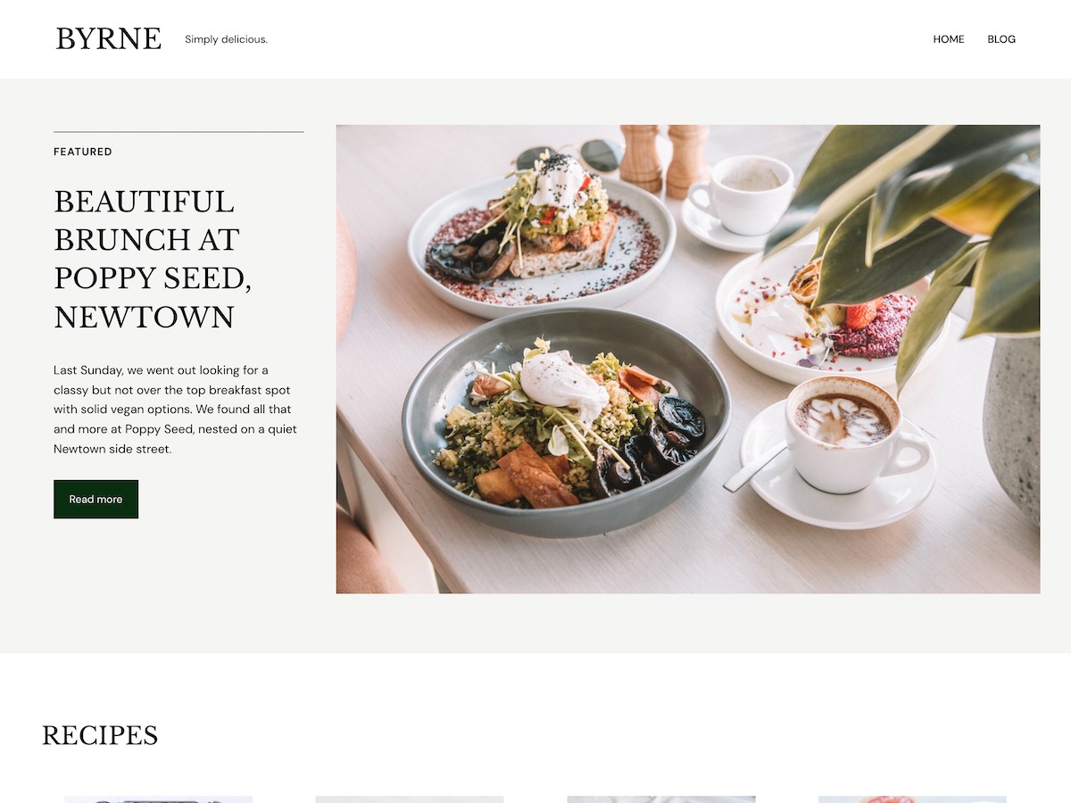 Byrne is a simple blogging theme that supports full-site editing. It comes with a set of minimal templates and design settings that can be manipulated through Global Styles.
