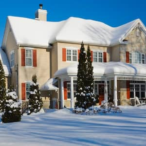 Exterior of a house in the snow