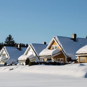 Neighborhood houses under snow