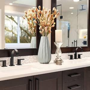 bathroom vanity with brown cabinets