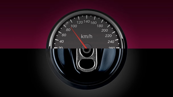 Illustration showing speedometer and soda can