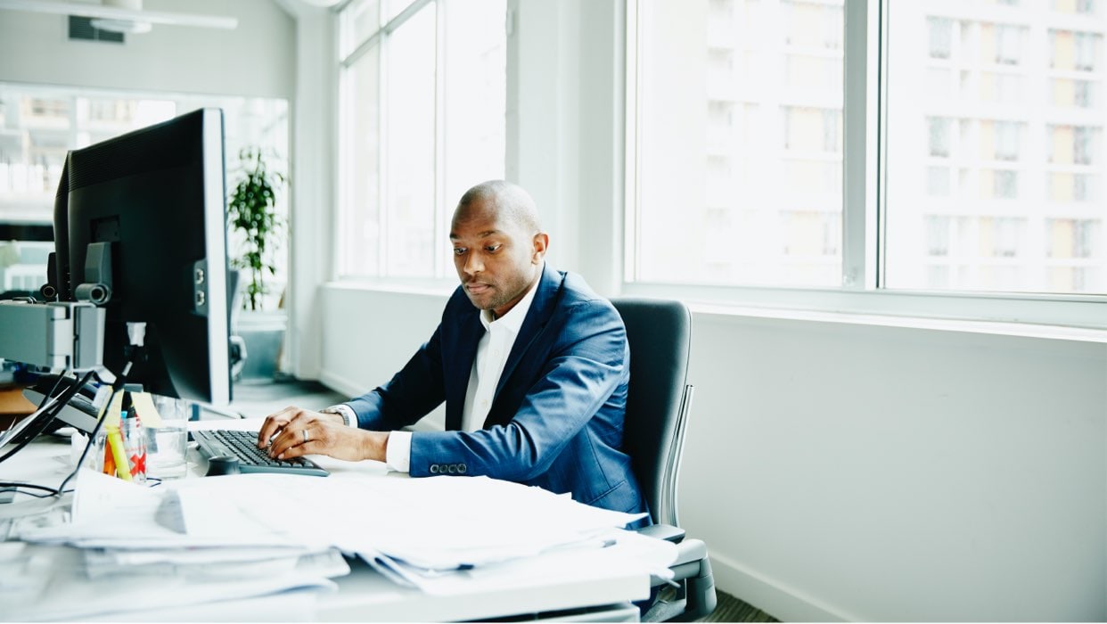 Businessman working on computer in office