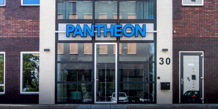 Pantheon sign in front of company building