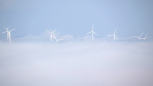 wind turbines in the clouds