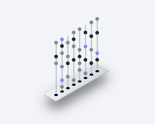 isometric drawing of multicolored dots on strands