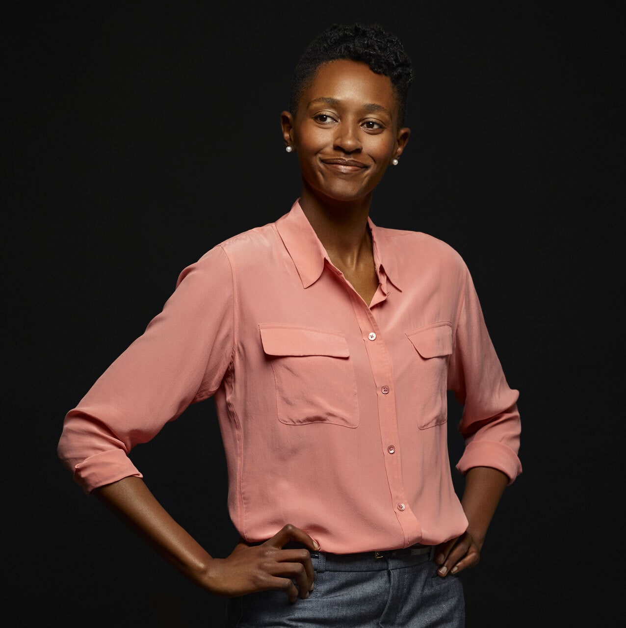 businesswoman in blouse smiling