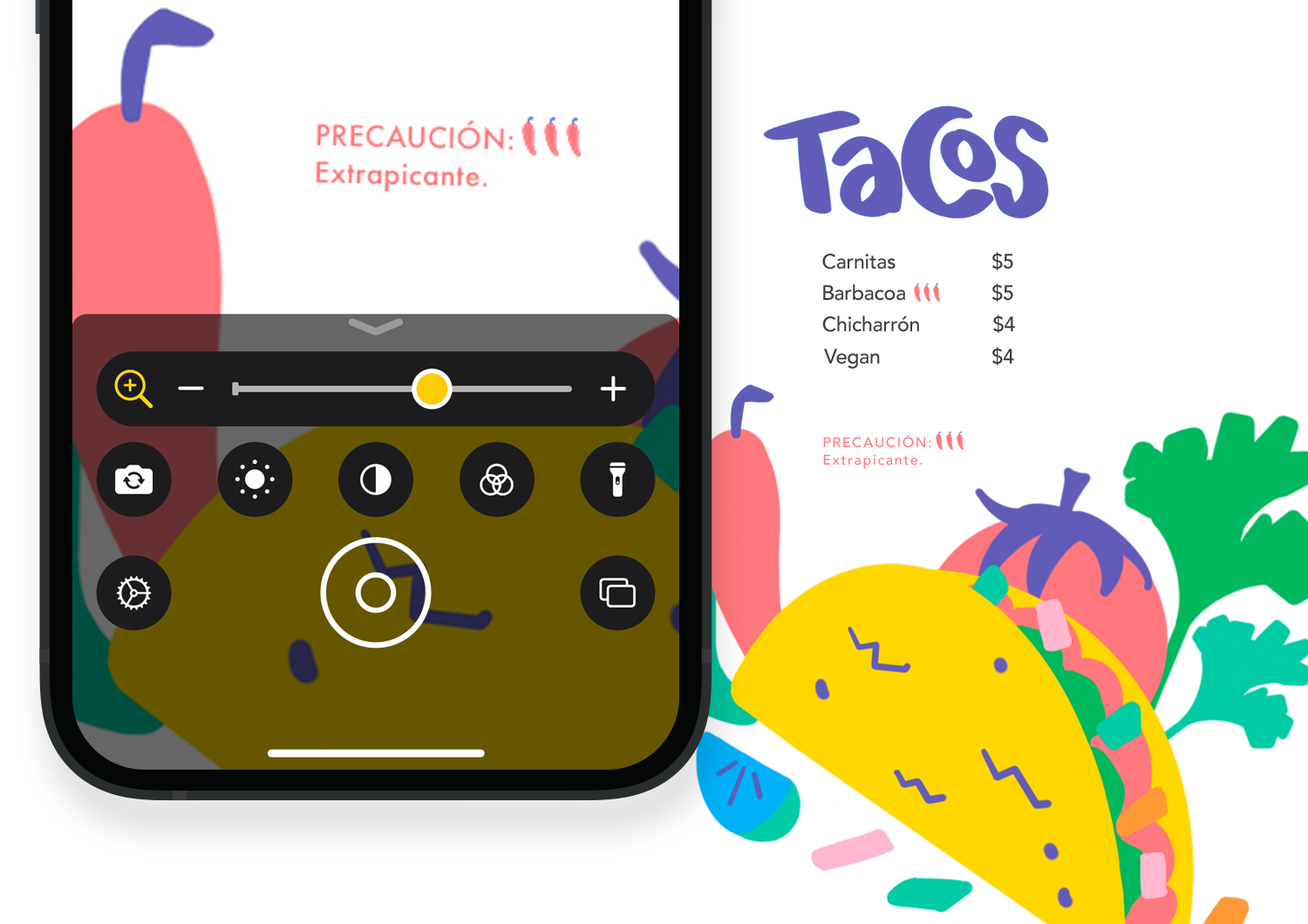 iPhone con la funcionalidad Lupa para agrandar un menú de restaurante
