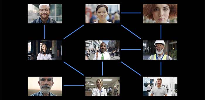 Group of people digitally connected through a network