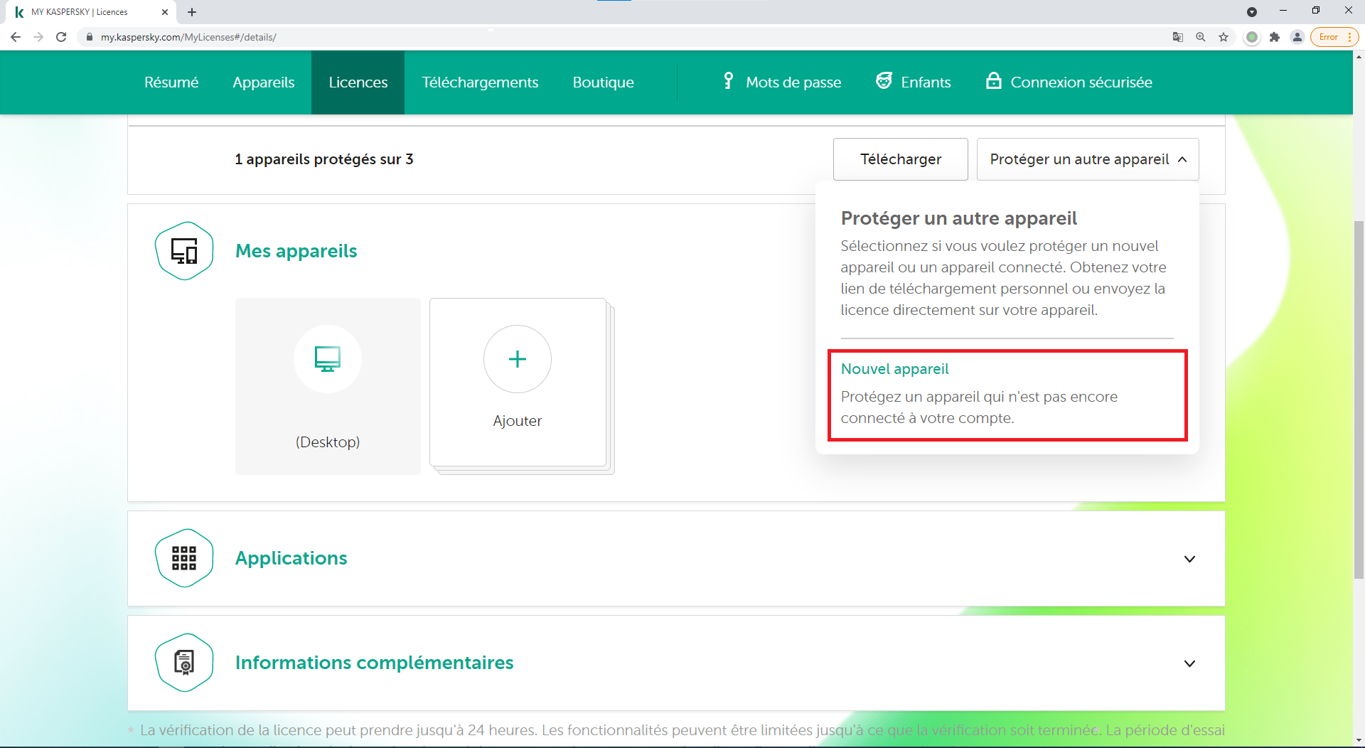 Comment utiliser My Kaspersky pour transférer une licence vers un nouvel appareil