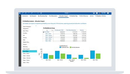 Capture d'écran du tableau de bord IBM Planning Analytics