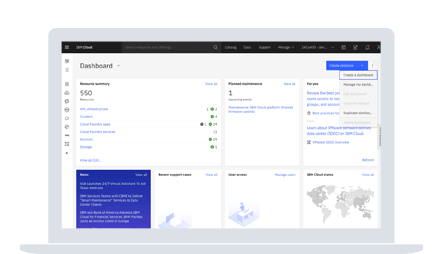 capture d'écran du tableau de bord IBM Cloud