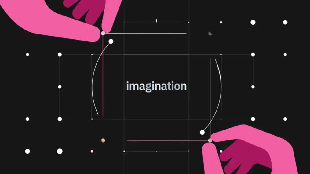 Two pink hands connection dots around ‘Imagination