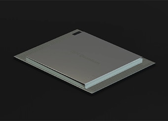 Flat metal box, black background