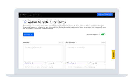 Gezeigt wird eine Bildschirmdarstellung der IBM Watson Speech to Text Lösung